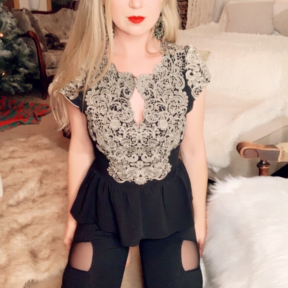 Urban Outfitters Tops | Urban Outfitters Embroidered Black Top Blouse